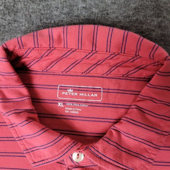 Peter Millar Crown Comfort Men's Golf Polo Shirt XL Red Blue Striped Club Logo A - Picture 3 of 13